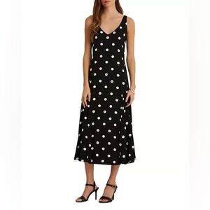 Lauren Ralph Lauren Polka Dot sleeveless black/white midi dress size 14